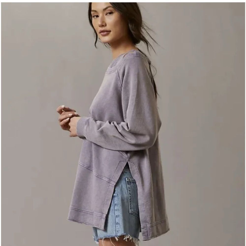 Anthropologie Pilcro Crossover Cutout Long Cotton Sweatshirt Small Lavender EUC